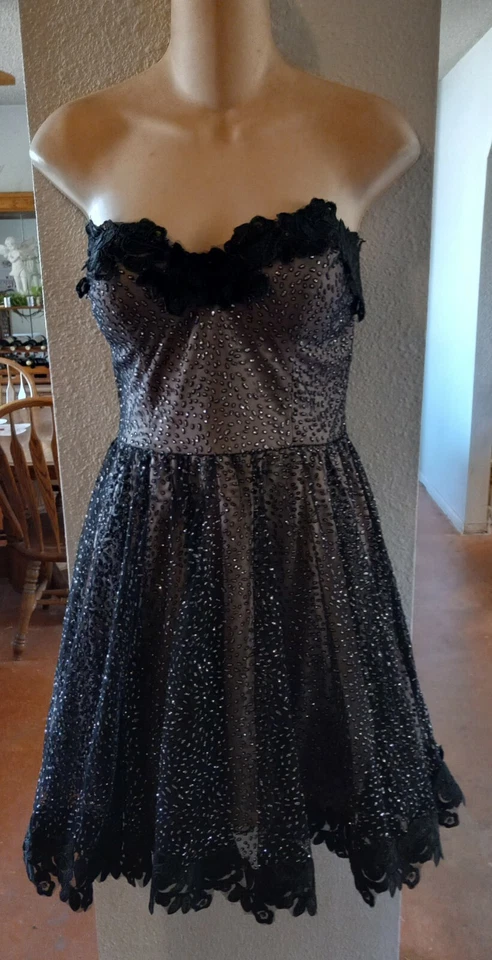 CITY TRIÁNGULOS NEGRO FALDA COMPLETA LENTEJUELAS BRILLANTES SIN TIRANTES VESTIDO FORMAL FIESTA PROM Foto 4 de 4