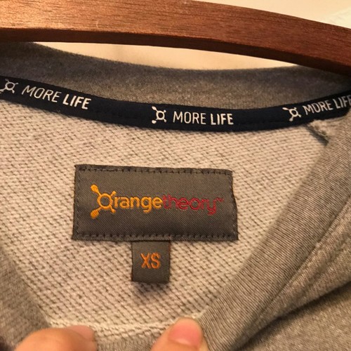 Mint Orange Theory Gray Cropped LongSleeve Fleece Sweatshirt Teal Pattern Sz xs - Picture 2 of 5