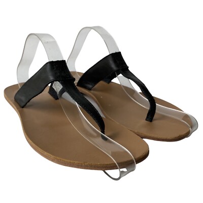 SOREL Lake Slide Sandal Black Leather T-Strap Thong Flip 