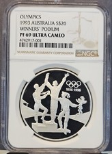 1993 AUSTRALIA SILVER 20 DOLLARS WINNERS PODIUM NGC PF 69 ULTRA CAMEO