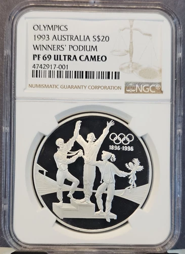 1993 AUSTRALIA SILVER 20 DOLLARS WINNERS PODIUM NGC PF 69 ULTRA CAMEO