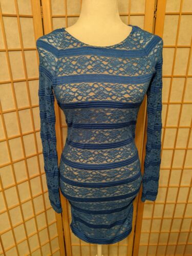 Bebe Dress Blue Lace Bodycon Size Medium