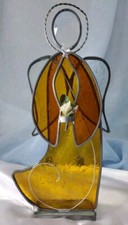 Stained Glass Angel Holding Flowers Free Standing Suncatcher Amber      2JA
