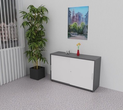 Schiebetürenschrank/Sideboard (2 OH), B 120 x H 74,8 x T 40 cm, graphit / weiß