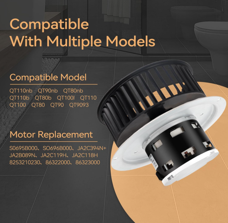 Nutone Bathroom Fan Motor Compatible with Nutone QT-110N-B, QT-80-N-B ...