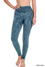 ZENANA MINERAL WASHED FULL-LENGTH YOGA LEGGINGS DEEP AQUA & DK PLUM SIZE S-XL