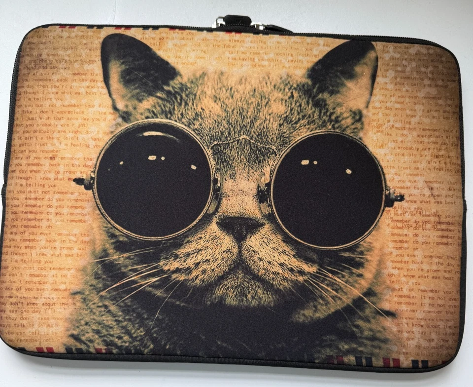 13英寸蒸汽朋克猫带眼镜拉链笔记本电脑保护套带手柄 — 第 3/4 张图片