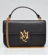ALEXANDER MCQUEEN Black Leather Insignia Shoulder Purse