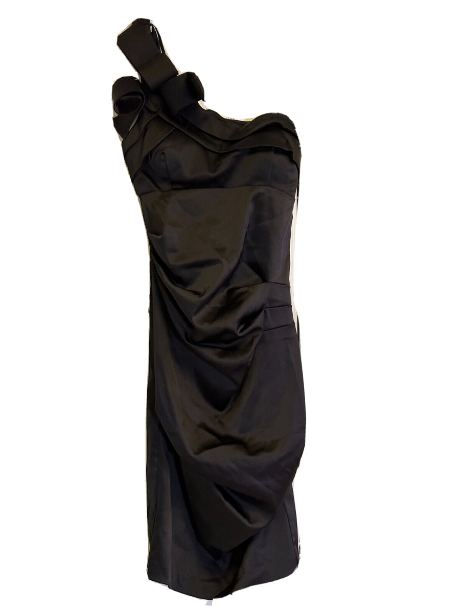 Betsy & Adam Black Satin One Shoulder Evening Dress Cocktail Gown Size 6 |  eBay
