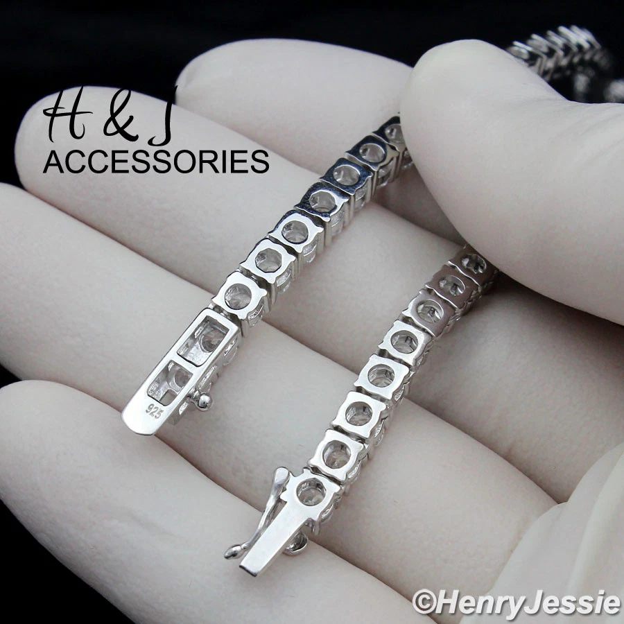 COLLAR CADENA TENIS HOMBRE PLATA ESTERLINA 925 18"-30"X4MM BLING CIRCONITA 1 FILA*SN10 Foto 2 de 4