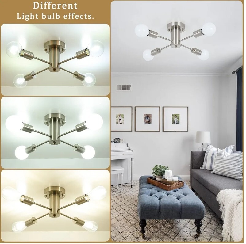 ASHUAQI Nickel Sputnik Ceiling Light, 4 Lights Chrome Ceiling Lights, E27 Modern eBay
