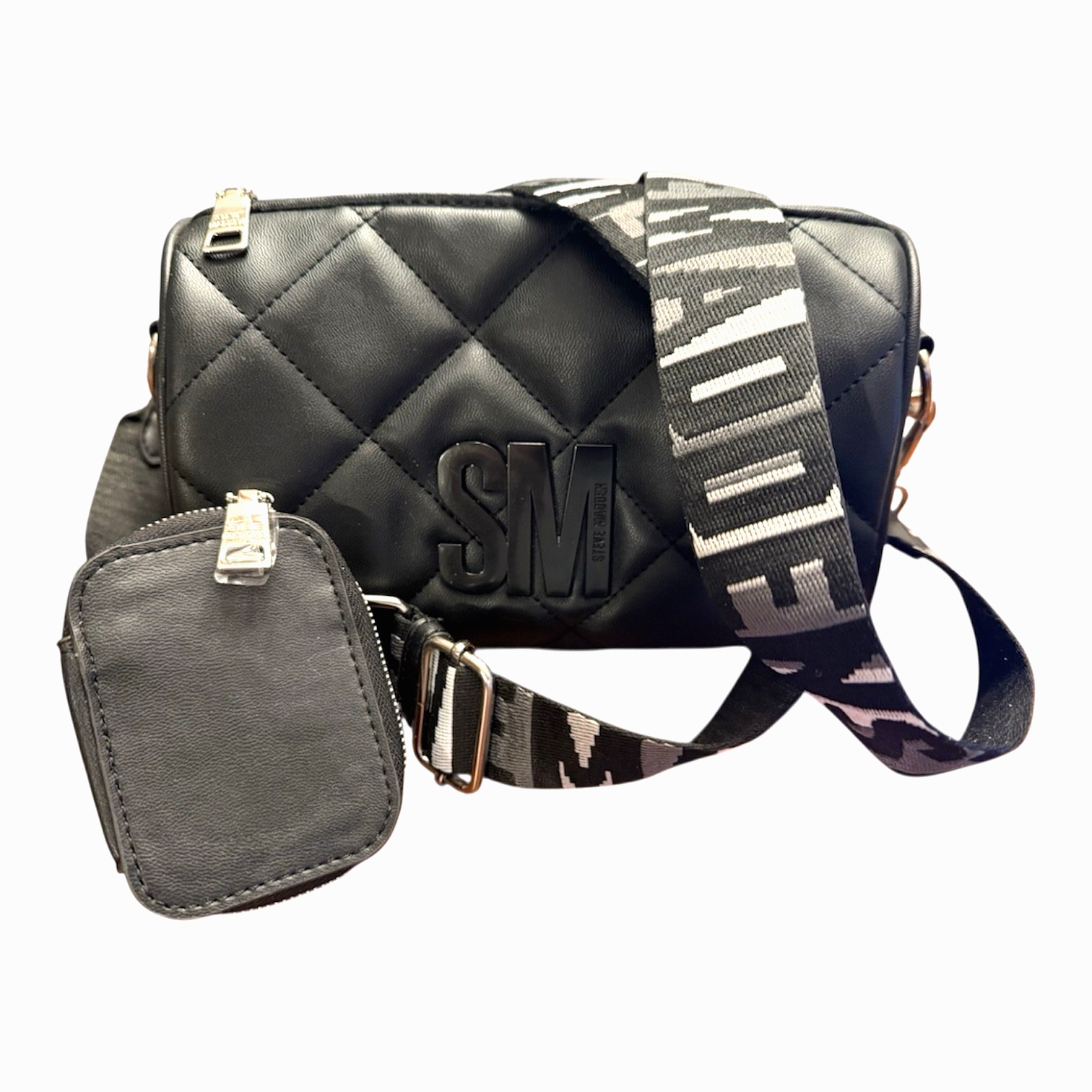 Steve Madden Bgerri Black Crossbody Barrel Quilted Bag w/Straps and Air ...