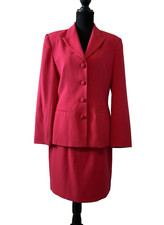 Casual Corner 2pc Red Skirt Suit Size 8 Single-Breasted Notch Lapel Lined