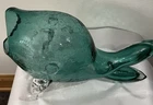Vintage Blenko-Style Crackle Glass Fish – Teal Green – Hand Blown – 12”