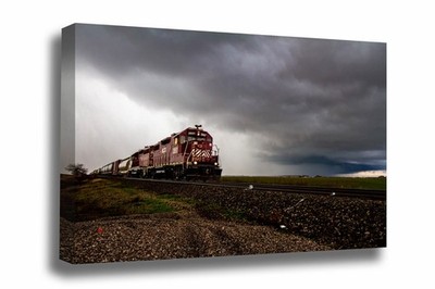 Train Canvas Wall Art: Oklahoma Locomotive Stormy Weather Railroad Decor