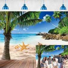 Summer Beach Ocean Backdrop Summer Outdoor Blue Sky Palm Tree Photography Backgr