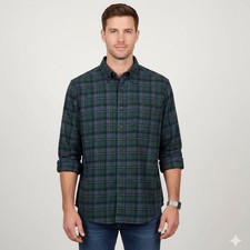 Roundtree  Yorke Outdoors Mens Large Plaid Flannel Shirt Authentic Portuguese