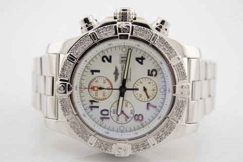 Breitling Super Avenger White Dial Diamond Encrusted Steel 48mm Watch A13370