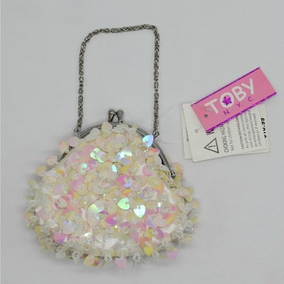 NEW Girls cream heart sequin mini clutch purse bag by Toby N.Y.C Easter gift
