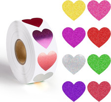 1200Pcs Glitter Heart Stickers 1 Inch Small Heart Stickers 8 Colors Self Adhesiv