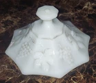 Vintage 5" Replacement Lid, White Milk Glass Octagon Grape Vine Leaf
