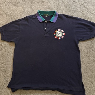 Giordano Men's Polo Vintage Navy Golf Shirt Size XL 90s Retro Sport Flags