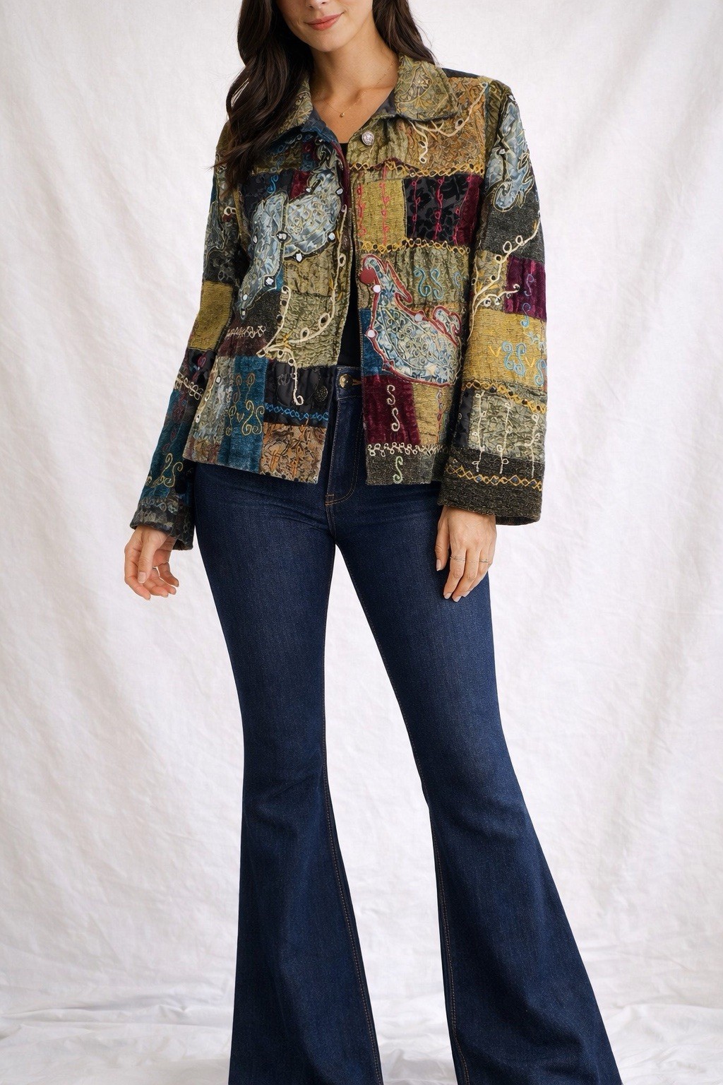 Julia Liu Multicolor Patchwork Embroidered Sequin… - image 1