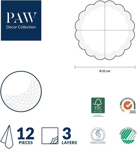 PAW - Tovaglioli Di Carta Natale (Ø 32 Cm) I 12 Pezzi I Tovaglioli Di Carta Roto - Foto 5 di 12