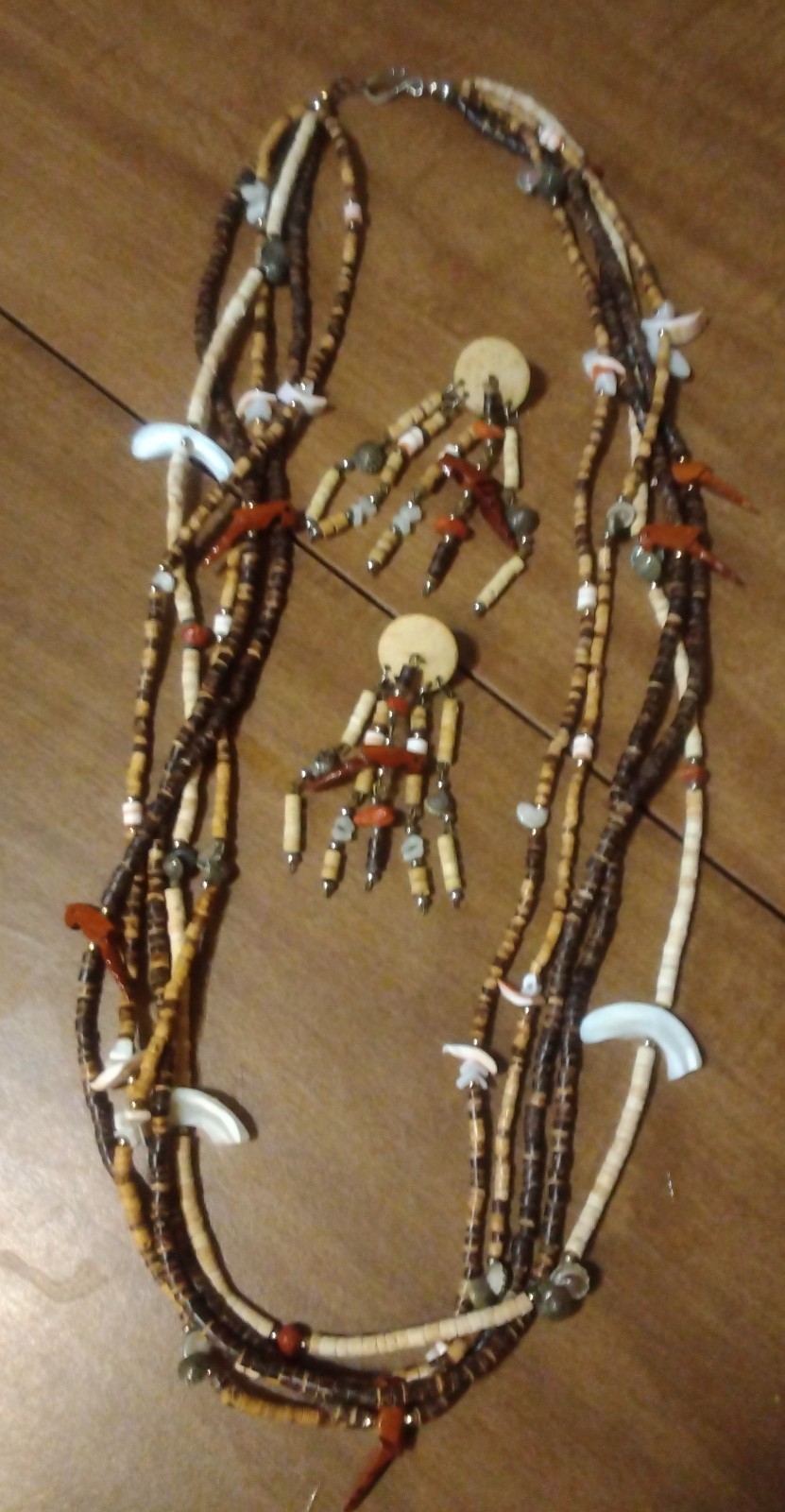 Multi Strand Shell Necklace Earring SET Puka Coco… - image 1