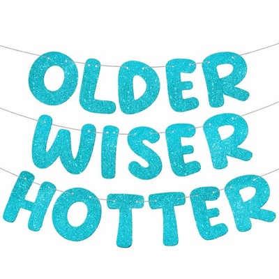 Fulmoon Set of 3 Pre Strung Older Wiser Hotter Glitter Banner Funny Birthday