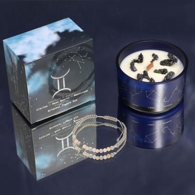 Sternzeichen Duftkerze im Glas mit Edelstein-Armband - Zwillinge