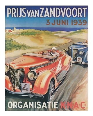 Vintage Rennwagen Poster Wandbild - 1939 Zandvoort Event Wohndeko