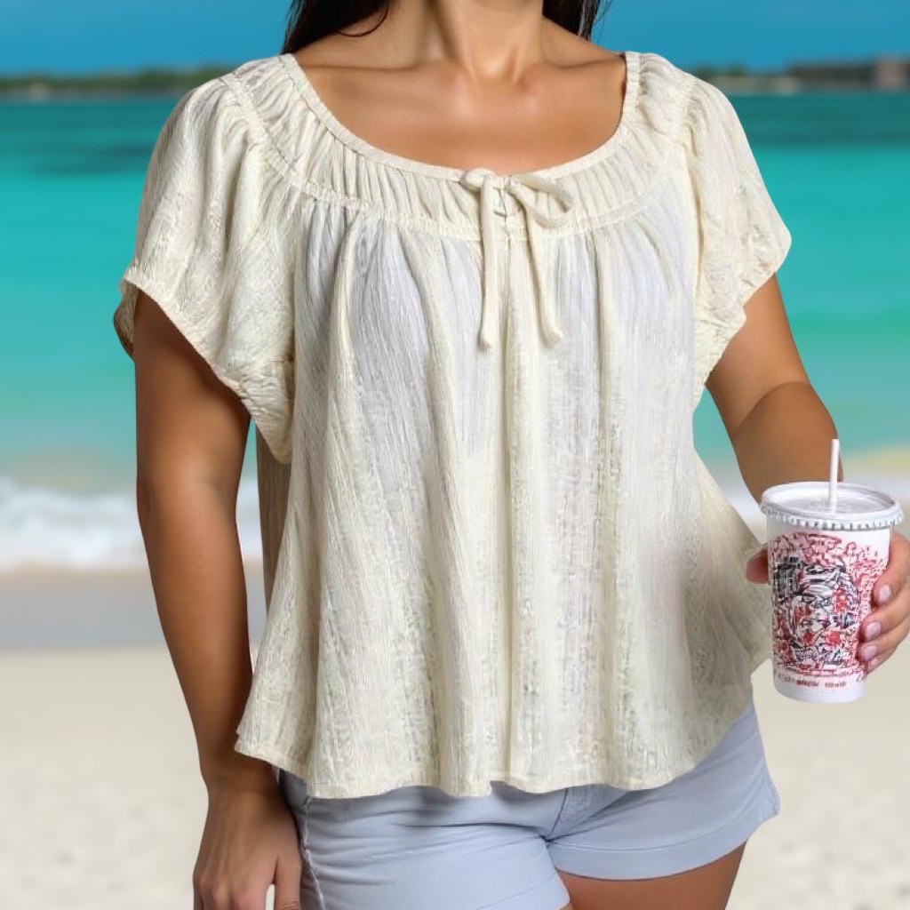 TORRID Off-White Semi-Sheer Scoop Neck CapSleeve Cropped Peasant Top NWT Size 2X