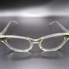Vintage Victoria Cat Eye Eyeglass Frames Clear Silver Aluminum Engraved Temples