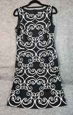 Ann Taylor Sleeveless Sheath Dress Lined Scroll Print Black White Women's 0