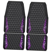 Bling Rubber Car Mats Diamond Floor Mats Full Set Anti-Slip 3D Purple Diamond