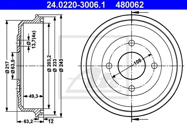 ATE TAMBOUR DE FREIN POUR FORD MONDEO I 1.8 TD,1.8 I 16V,MONDEO II 1.8 TD,1.8 I - Photo 1/1
