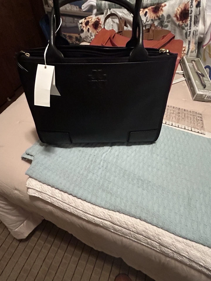 Tory Burch Robinson 双拉链棕褐色皮革托特包手提包斜挎包旅行钱包 — 第 3/4 张图片