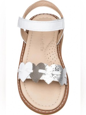New ELEPHANTITO Caro Cuore Kids Heart Sandals in White/Silver Leather Size 2