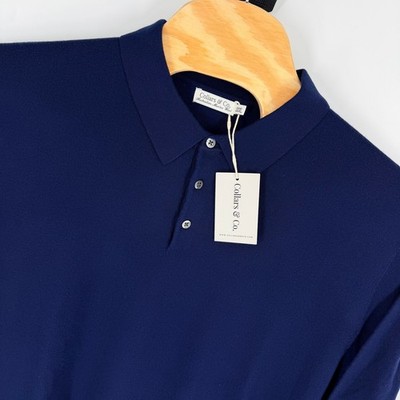 Collars & Co Bellagio 3-Button L/S Australian Merino Polo Sweater 3XL Navy NEW