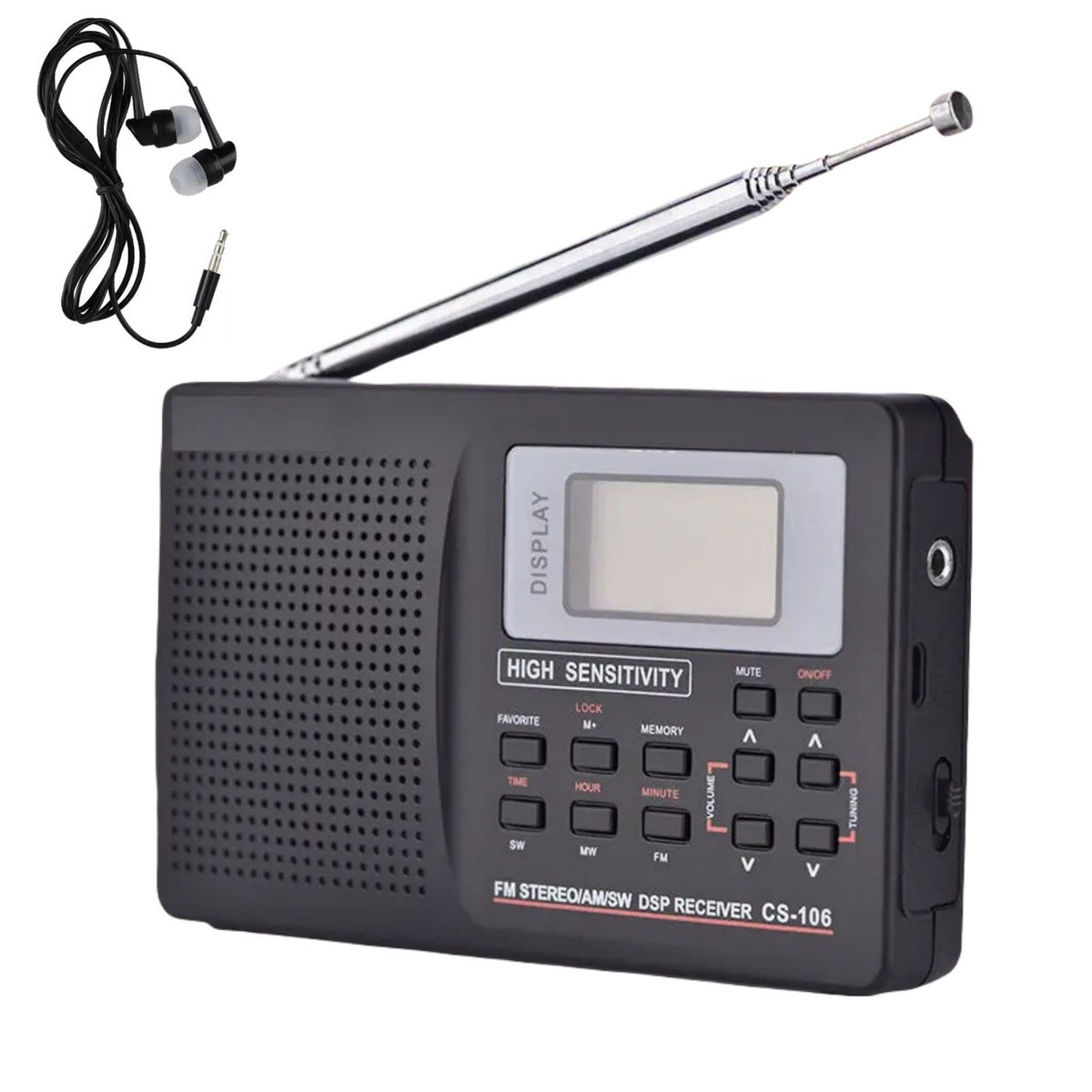 Mini radio portable, récepteur Fm-Mw-Sw avec réveil numérique, mini