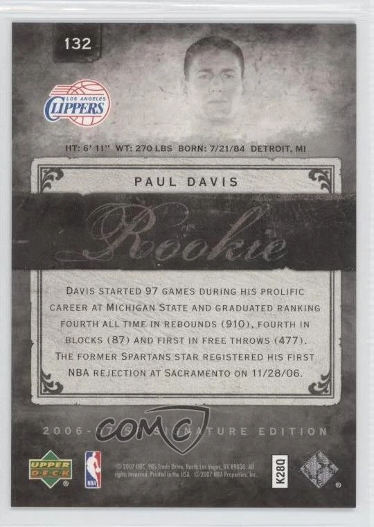 2006-07 SP Signature Edition Rookie /299 Paul Davis #132 Rookie RC - Image 2 of 2