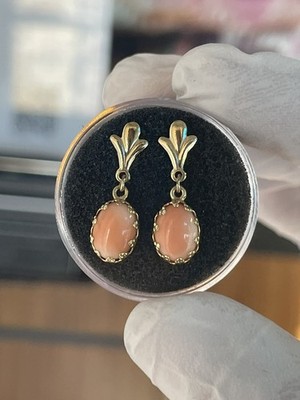 RARE Angel Skin Coral 14k gold crown settings dangles  