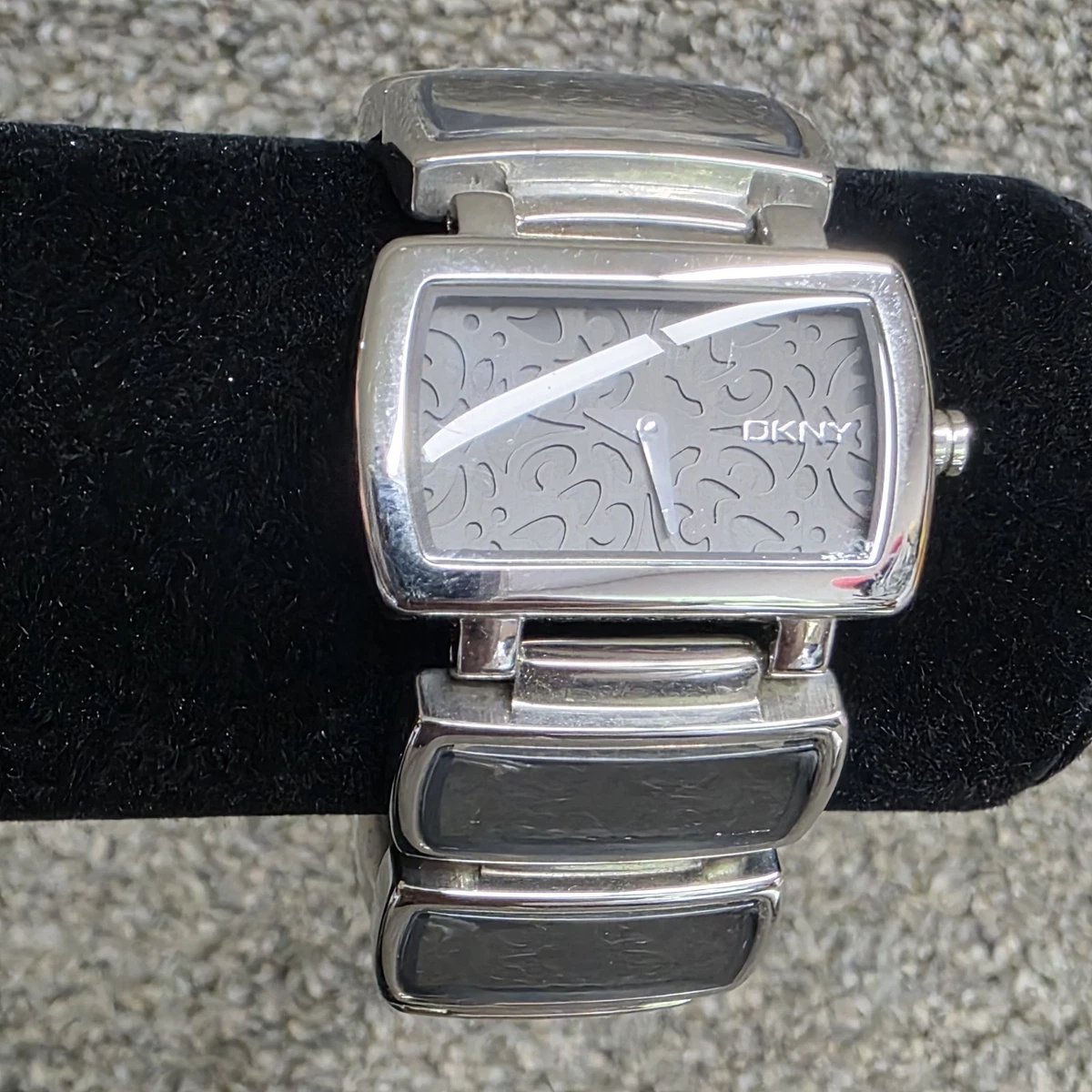 Womens DKNY Watch Silver Tone Stainless 50M Tank Hinged Bangle Cuff New Battery DKNY Rectangle Wristwatches | eBay main image 2