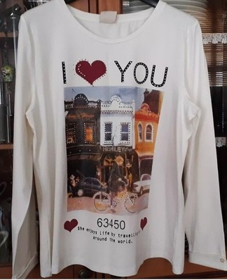 AMY JONES Mega Schönes Shirt Pullover Ecru Print Nieten GR:44/46 NP:59,99 s.Maß