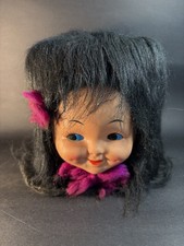 VTG 70s Baby Doll Face Head Hair Tissue Box Cover Kitsch w/ VTG Kleenex