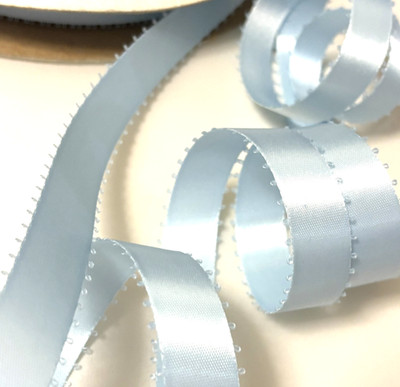 Offray Feather Edge Double Face Satin Ribbon Picot Edge 5/8'' Blue 20yds