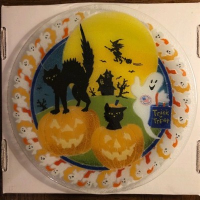 Peggy Karr Glass 11'' Round Halloween Boo Fused Art Glass Plate, B011P