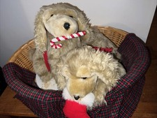 Lifesize Animated Lg Christmas Puppies Basket Lab Dog Animatronic Animals Bed