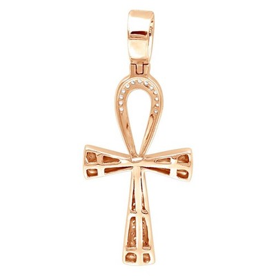 Unisex Small Egyptian Ankh Diamond Cross Pendant 14K gold Symbol of Life 0.2ct